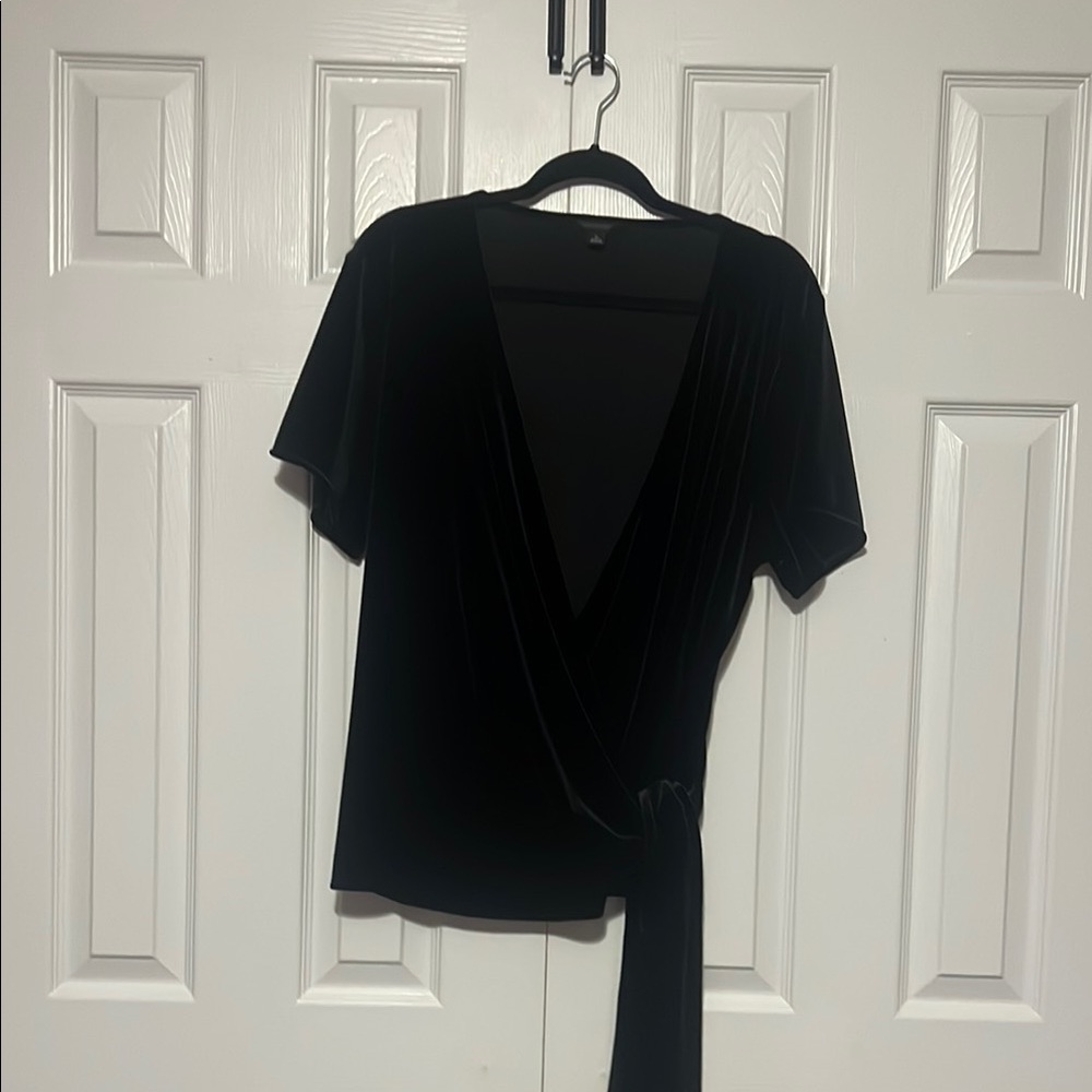 Ann Taylor Black Wrap Tie Front Blouse